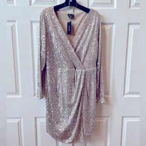 Glamorous Sequin Wrap Dress in Silver by City Chic Size 20 NWT